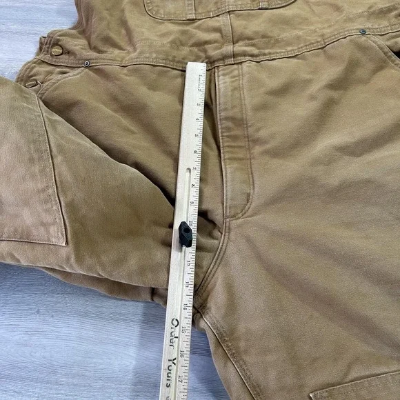 Carhartt Bib Overalls Mens 48x30 Brown Insulated Quilt Lined Workwear R02 BRN